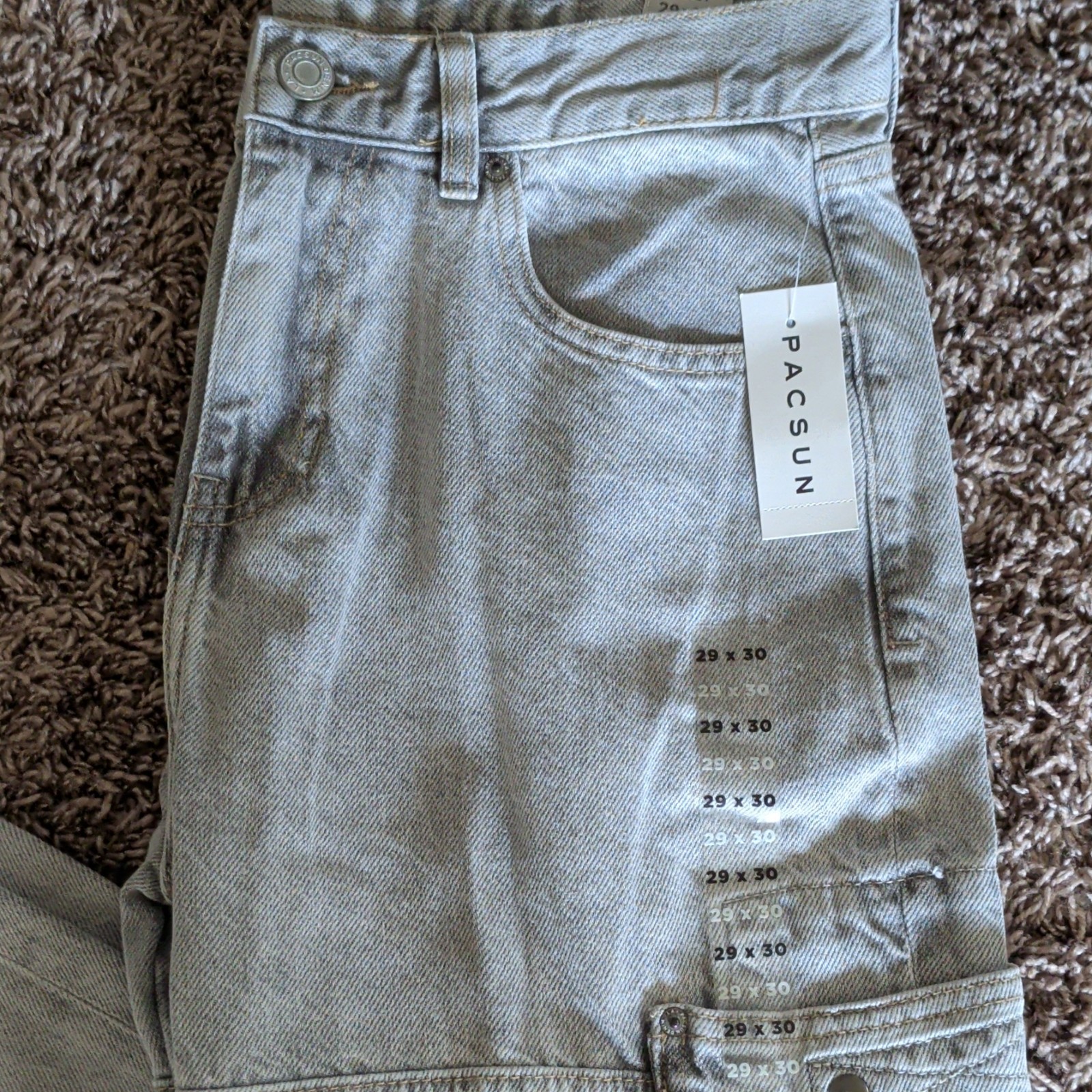 PacSun Dylan Baggy Gray Light Wash Denim Jeans Mid Rise Cargo Pockets NWT