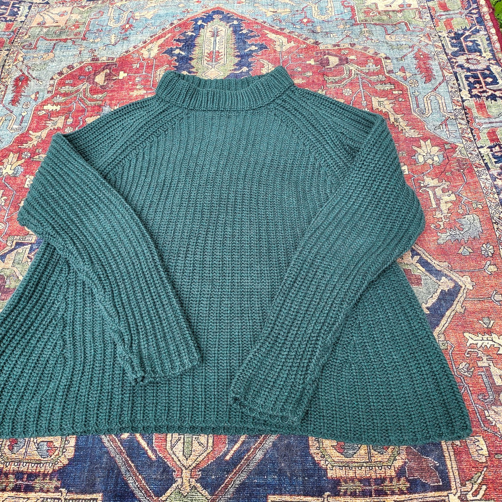 Goodthreads Women’s Green Ribbed Knit Mock Neck Raglan Pullover Sweater M