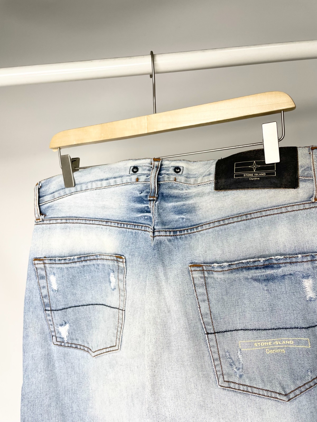 Stone Island Denim ( Size 34 ) Vintage Distressed Faded Light Blue Jeans Pants