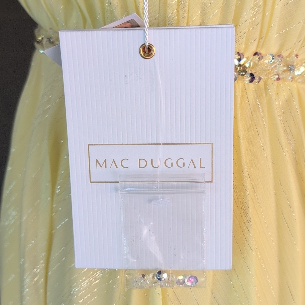 NWT MAC DUGGAL Beaded Strapless Chiffon High Low Evening Dress Lemon 68096 SZ 4