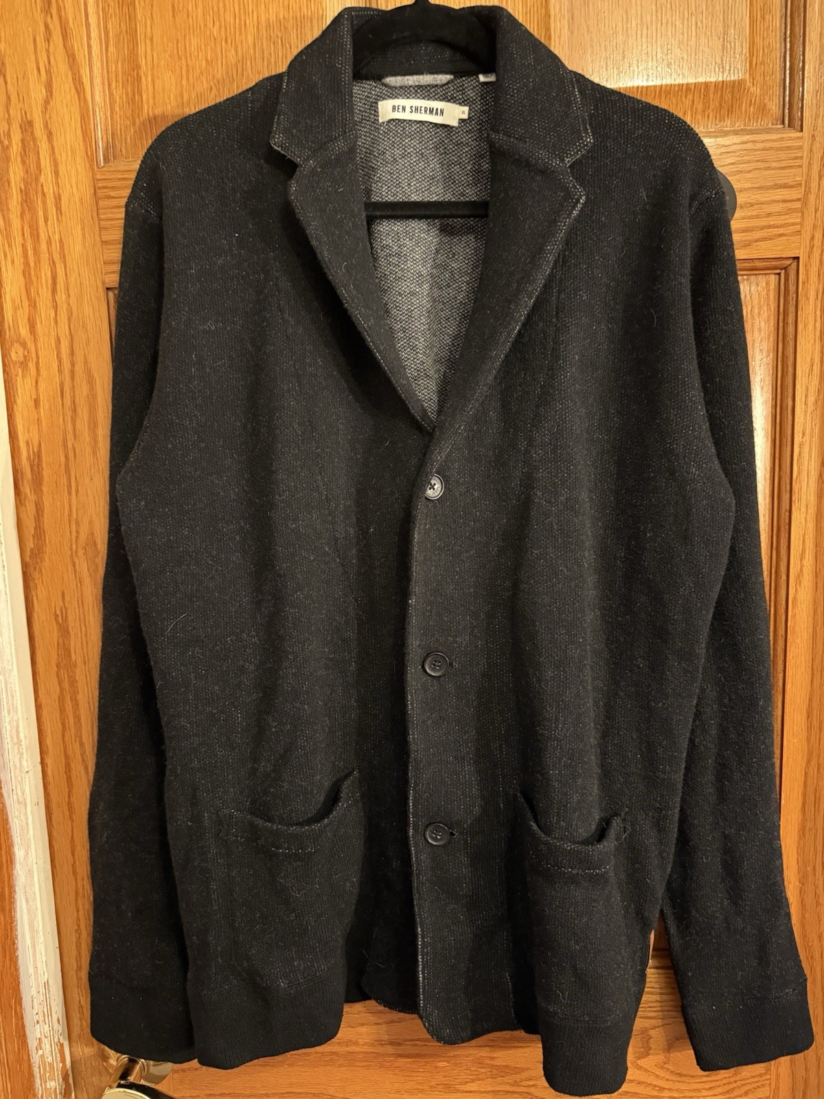 Ben Sherman Men’s Black Wool Nylon Knit Cardigan Sweater XL Button Pockets