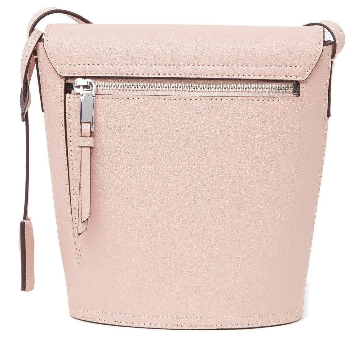 CALVIN KLEIN Womens Lock Daytonna Leather Bucket Bag Crossbody $198 Blossom Pink