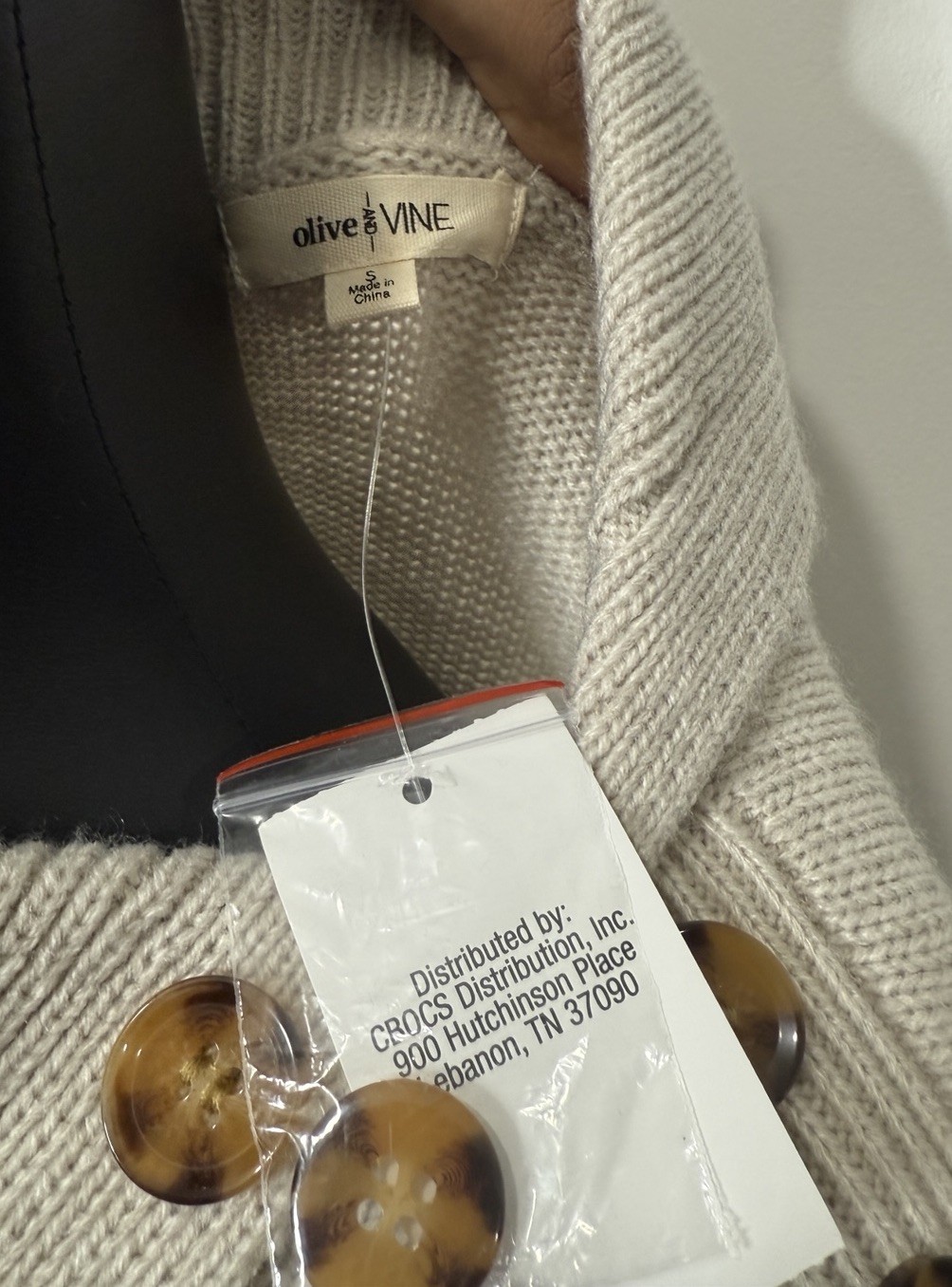 Olive And Vine Envelope-Collar Marled Sweater Warm Ivory Size Small
