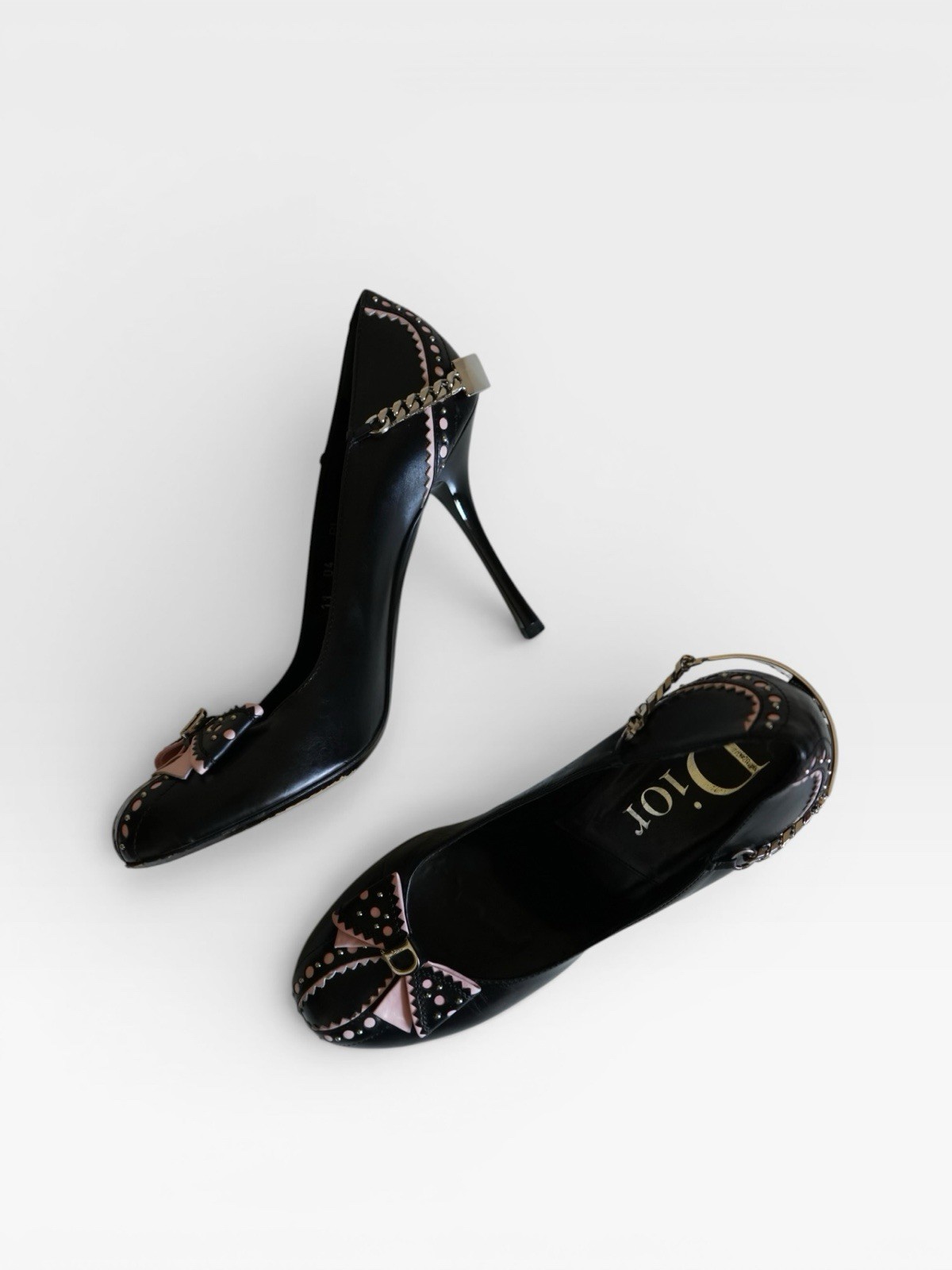 F/W 2004 Christian Dior W/ Logo Chain Pink Bow Pumps Heels VINTAGE
