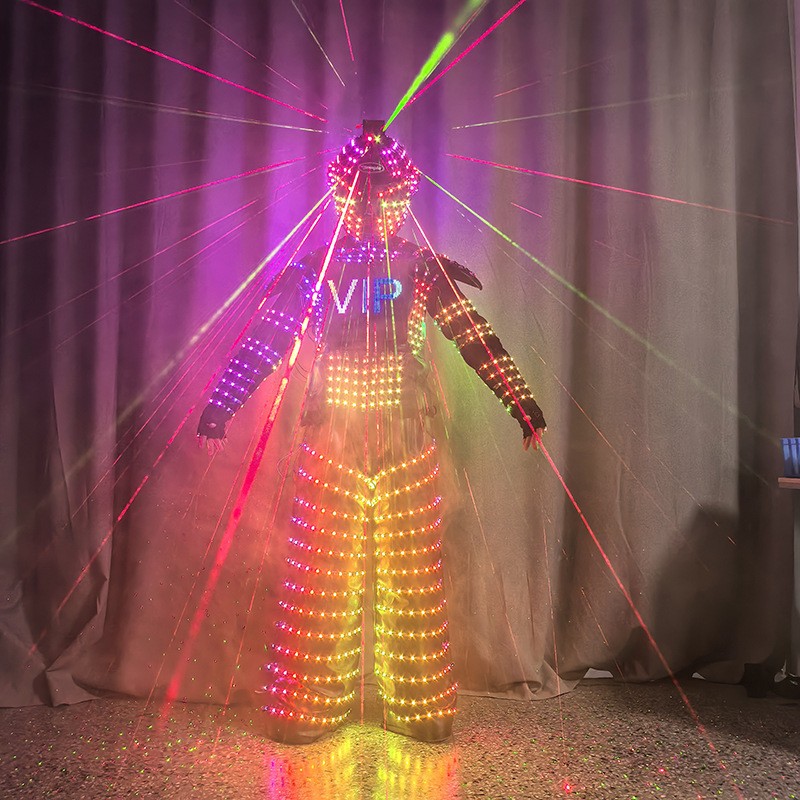 LED Luminous Robot Illuminated Armor Suit Costume Helmet Gloves DJ Bar KTV Prop