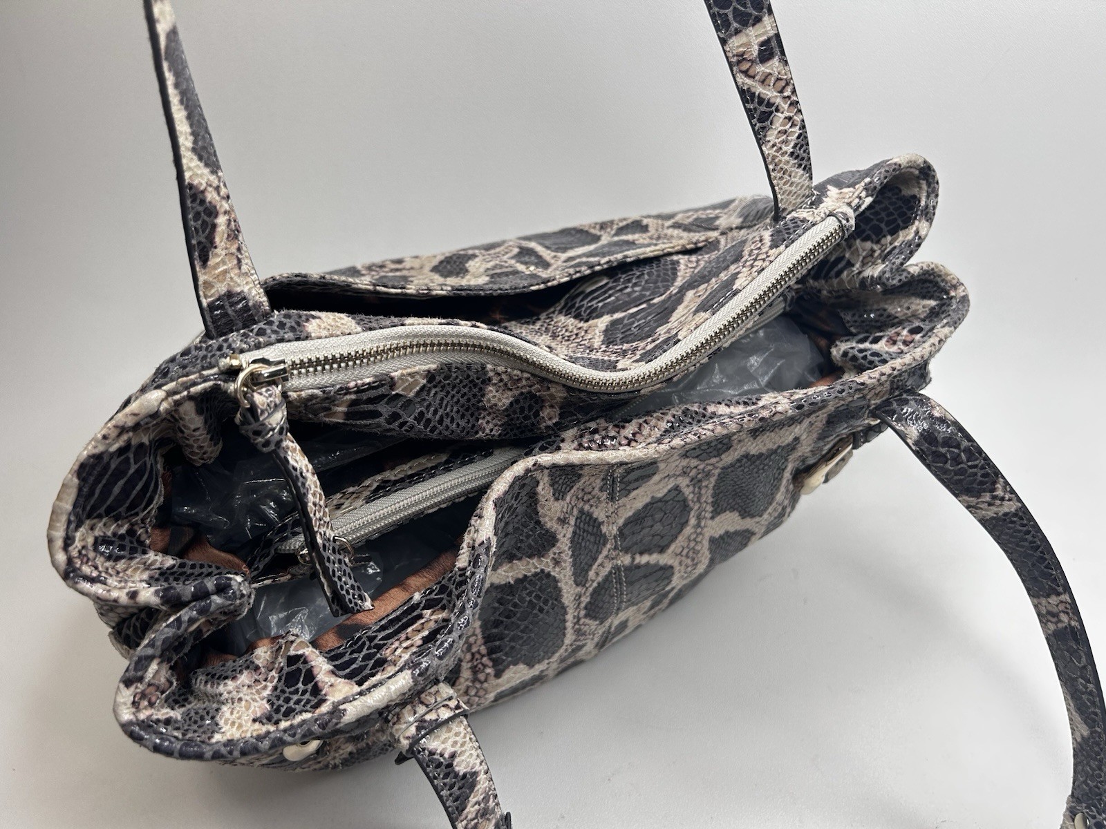 B Makowsky Large Snake Python Embossed Leather Slouchy Shoulder Bag