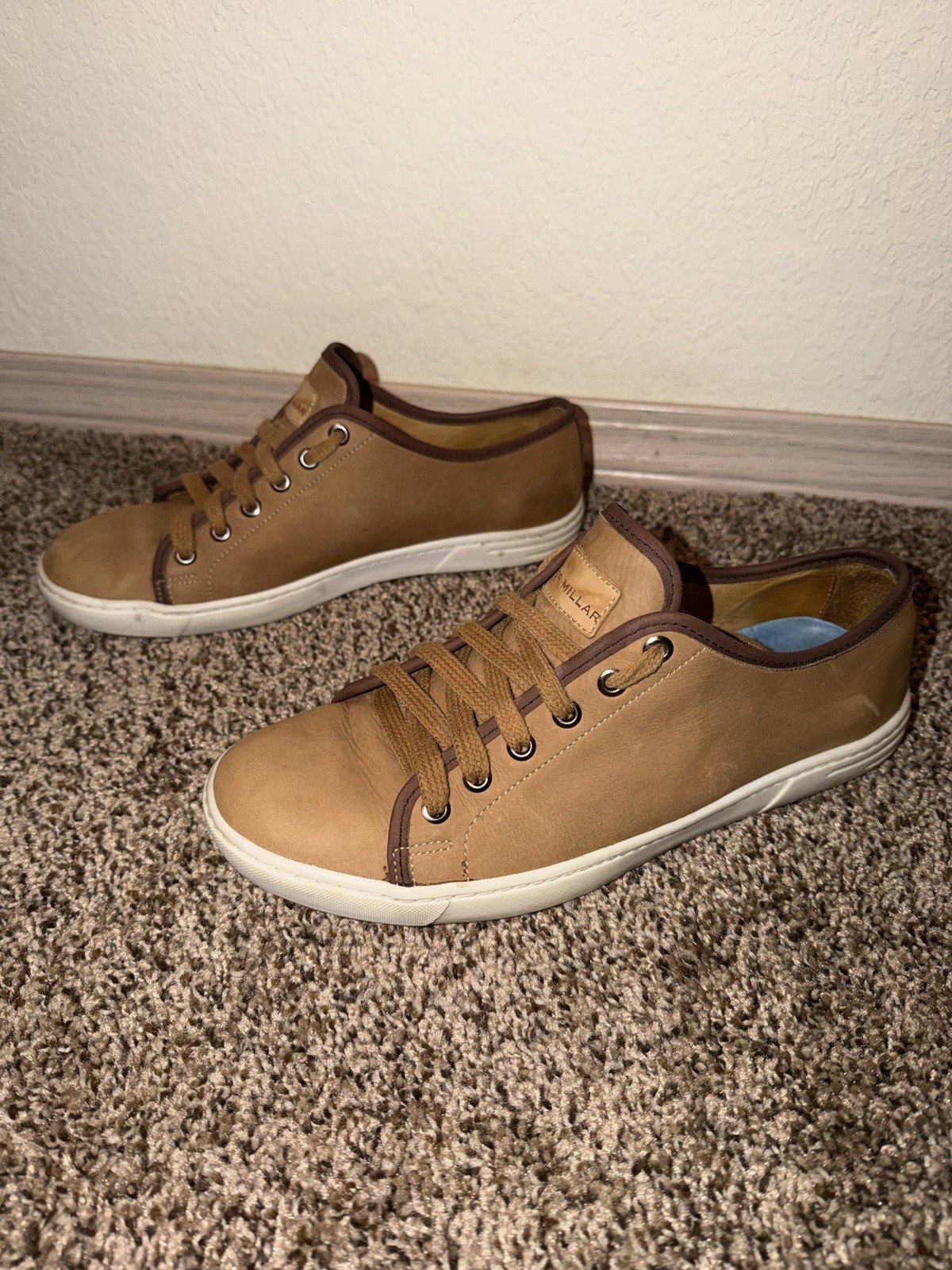 Peter Millar Men’s Brown Leather Lace-Up Sneakers Round Toe US 8.5 W