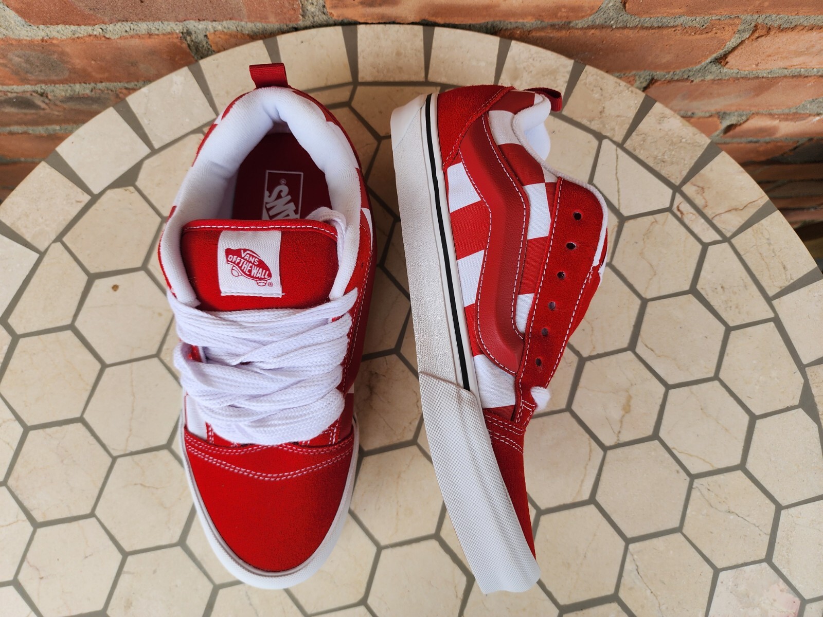 Sz 12 Vans Knu Skool Red White Mega Check Checkerboard Sneakers Men Old