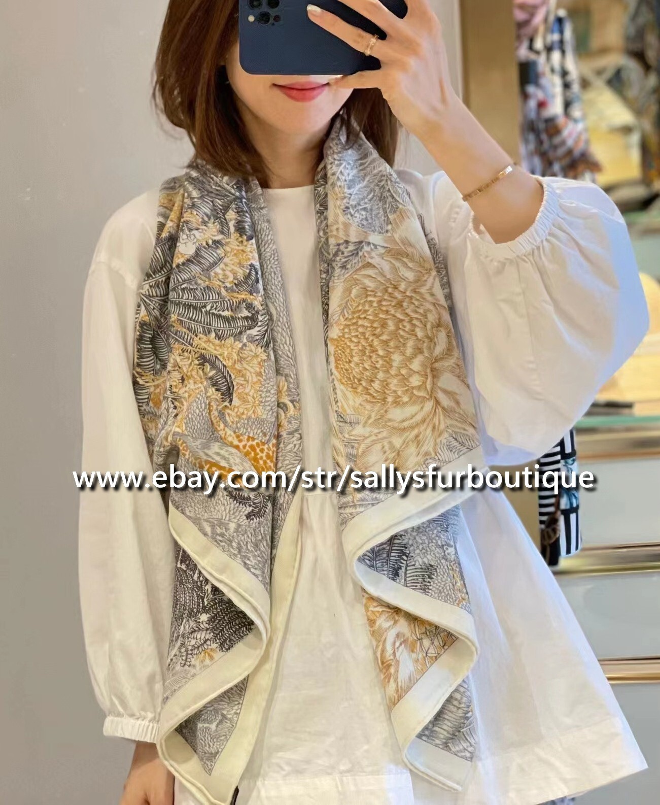 Sallys 70% Cashmere & 30% Silk Wrap Scarf Garden Print Double Face Shawl 53″