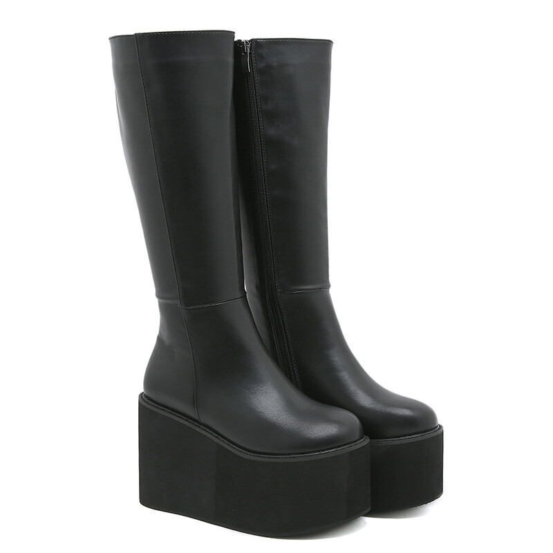 Women’s Knee High Boots Platform Wedge Heel Zipper Gothic Shoes Thick Sole Hot