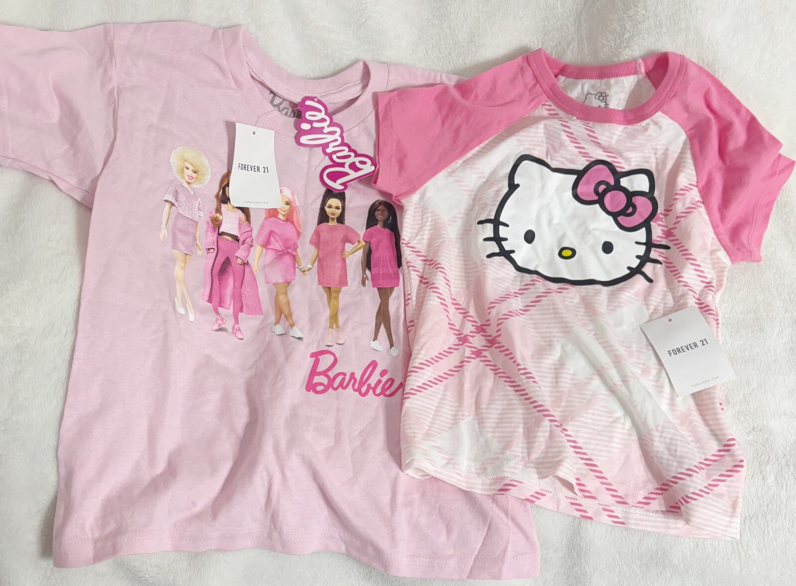 Forever 21, Girls Short Sleeve Hello Kitty and Barbie Shirt, Size 7-8