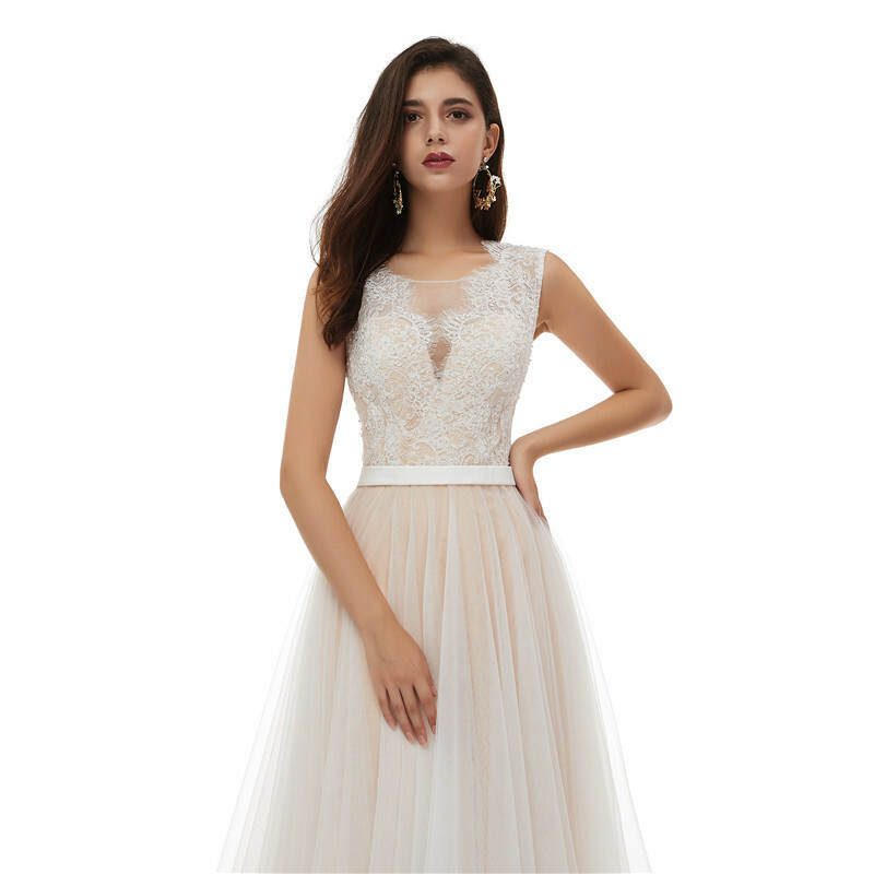Boho Illusion Lace Beach Wedding Dress Hollow Bridal Gown 2 4 6 8 10 12 14 16+