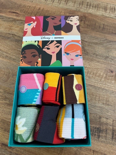 Disney Princess Bombas Socks 6 Pair Women Medium 8 9 10 10.5 Calf Crew Moana New