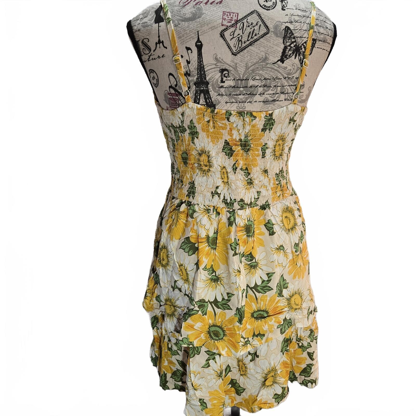 A.U.W. Sunflower Tiered Mini Dress Large Yellow Boho Cottagecore Sun Dress L