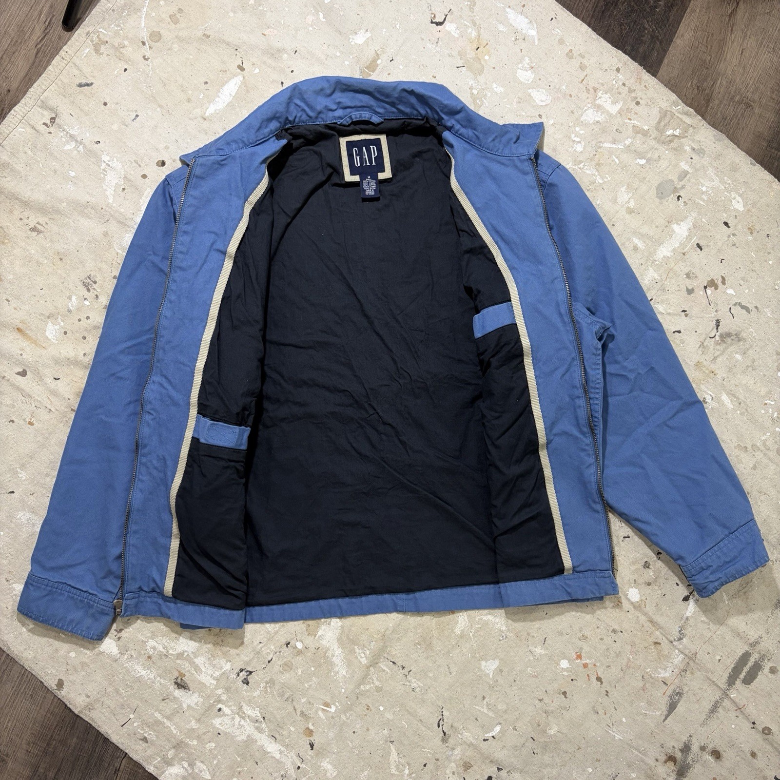 Vintage GAP Jacket Y2K 2000s Men’s Medium Full Zip Up Harrington Blue Cotton