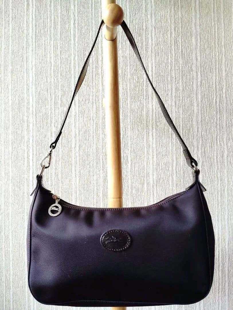 Good Condition Longchamp One Shoulder Bag Half Moon Shape 2WAY Dark Brown