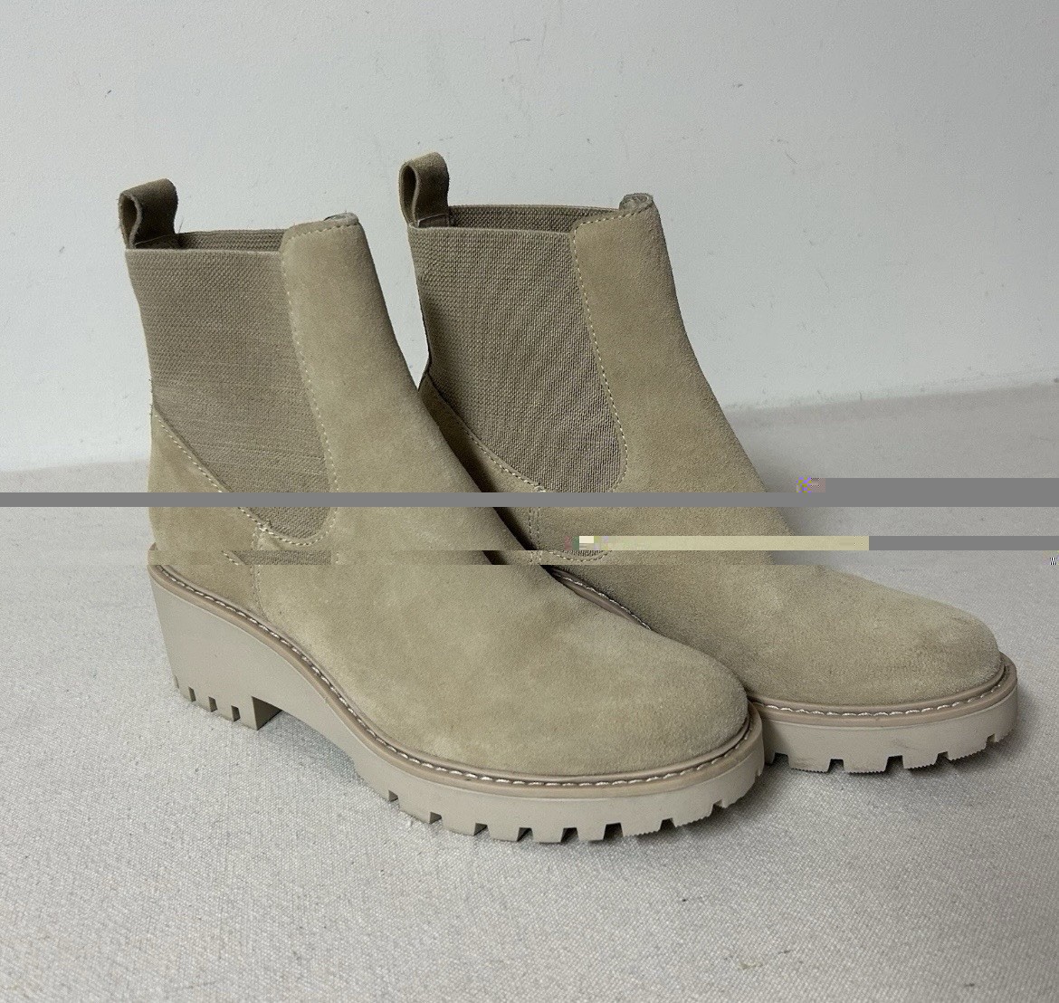size 9.5 Dolce Vita Hutton Lug Sole Suede Ankle Boot sand beige womens booties