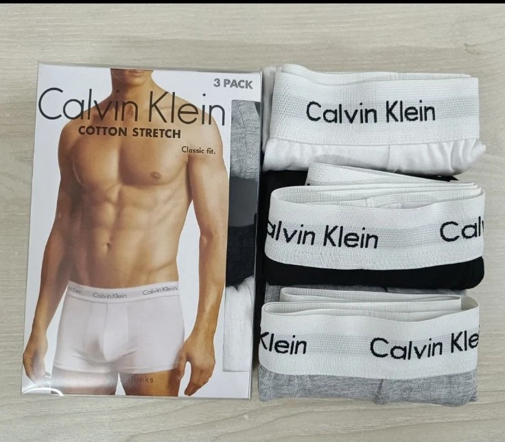 Calvin Klein Men’s Boxer Trunks 3-Pack Underwear Cotton Stretch Black Gray White