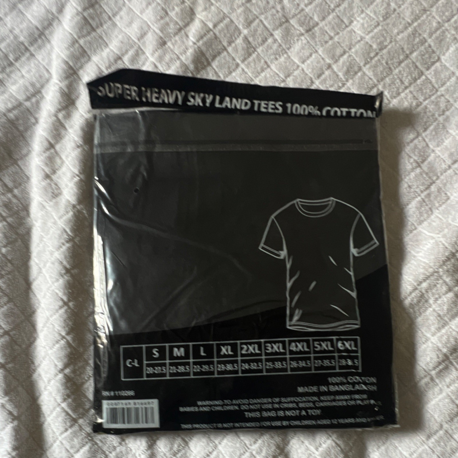 Sky Land 100% Cotton Super Heavyweight Short Sleeve Crew Neck T-Shirt Black 5XL