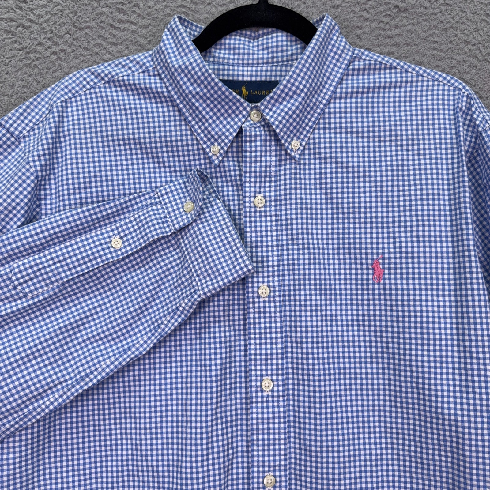 Ralph Lauren Shirt Mens XL Blue Check Button Up Preppy Office Business Everyday