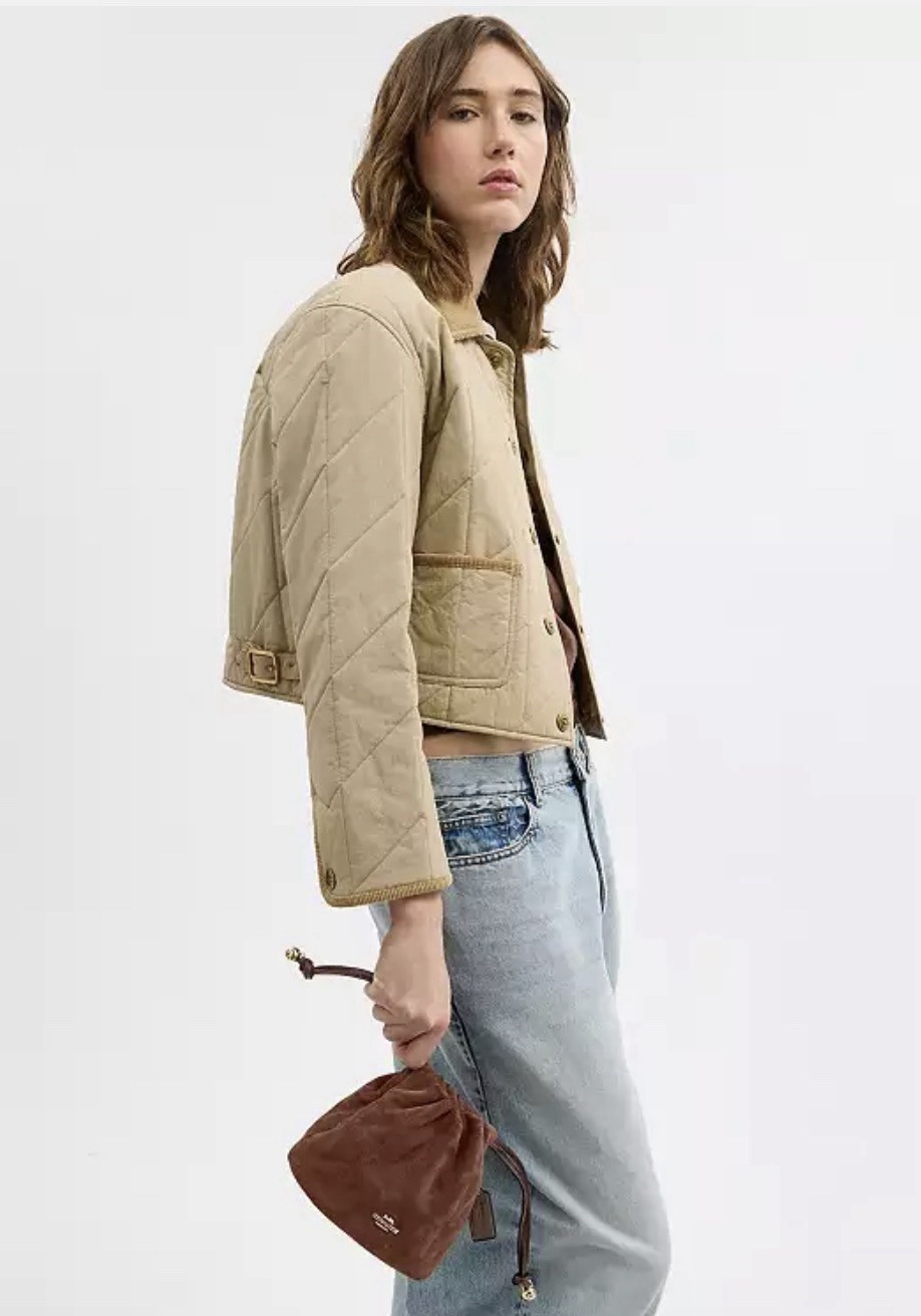🤎 NWT COACH Faye Mini Drawstring Bag With Quilting Suede & Leather CDC42 Brown