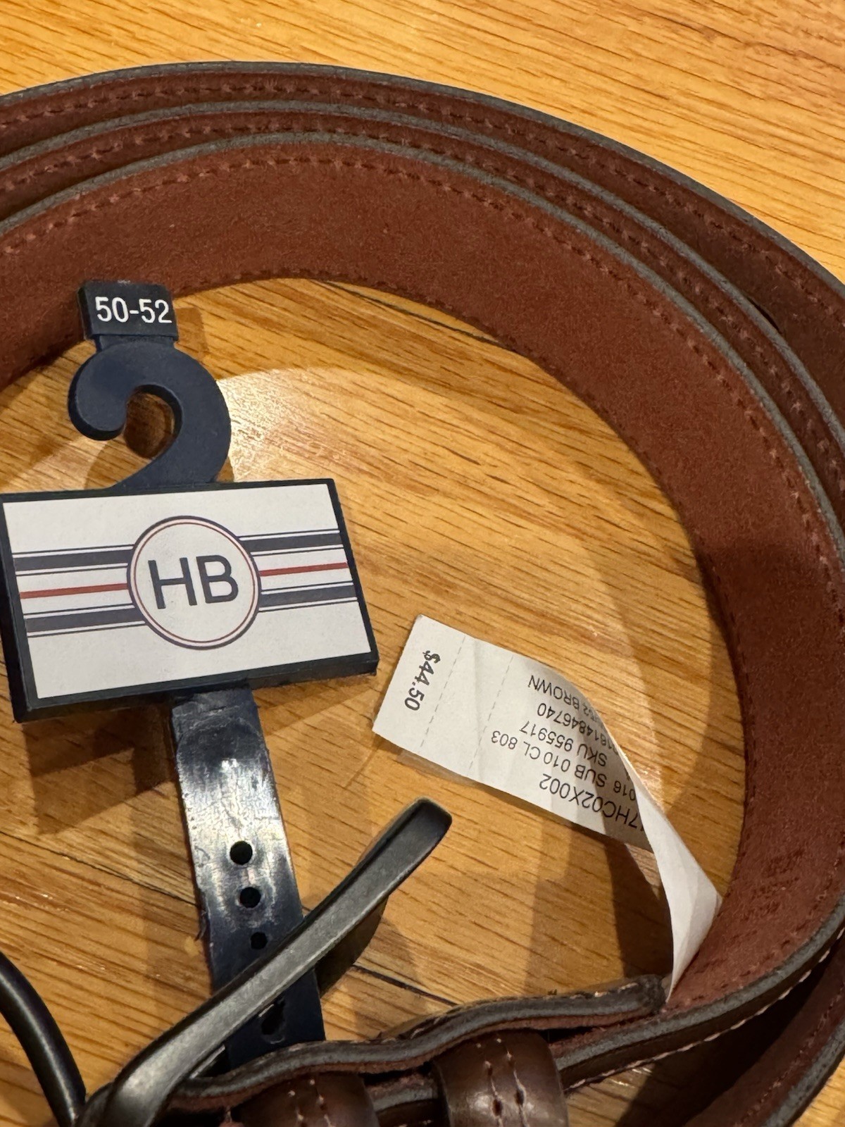 HB Brown Leather 1.25” Wide Belt Men’s Big Tall 52-50 Waist New With Tags