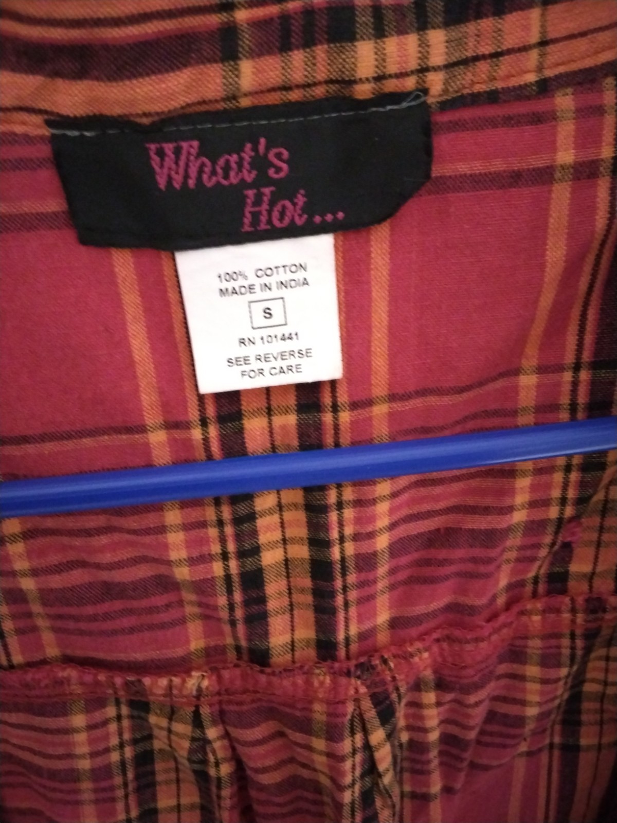 What’s Hot… Women’s Pink Plaid V-Neck Ruffle Button Puff Sleeve Blouse Size S