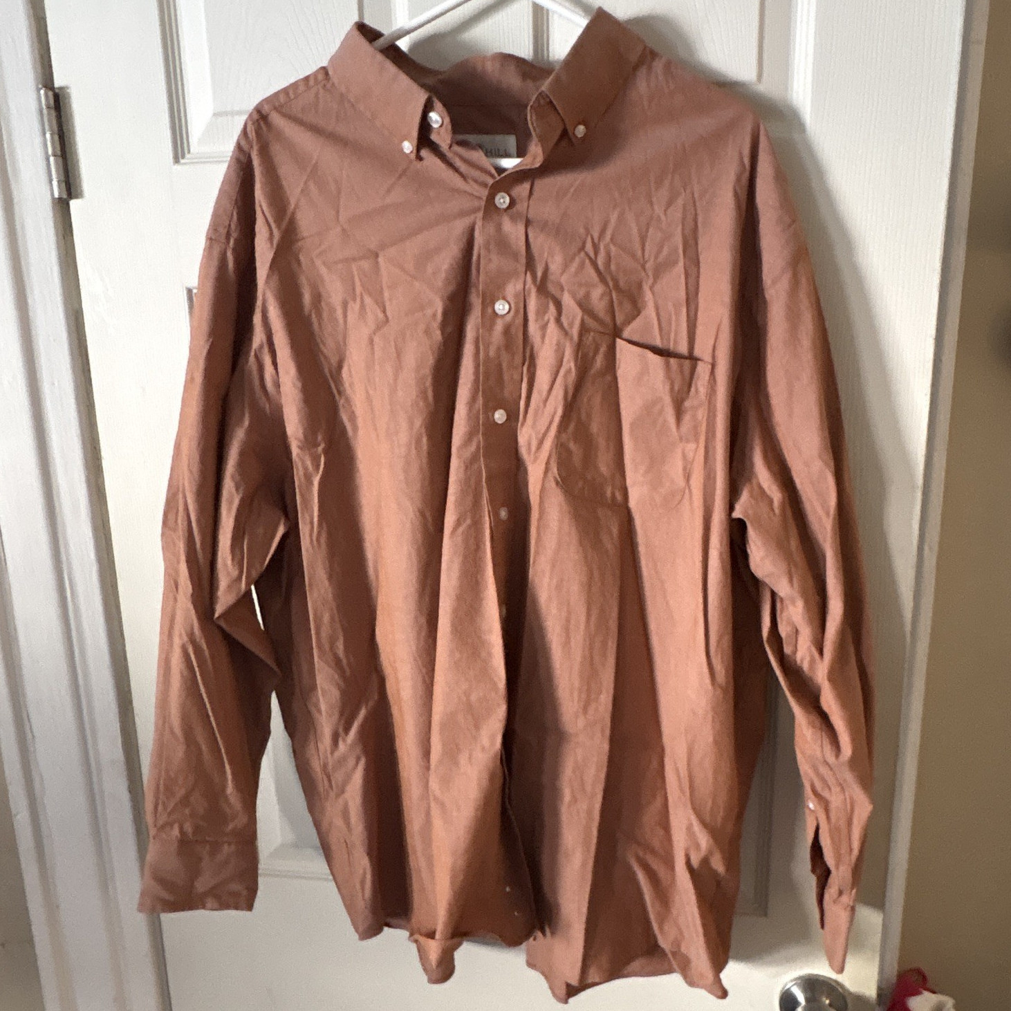 Oak Hill Men’s Classic Fit Stretch Button-Down Shirt Solid Brown 18 1/2 34/35
