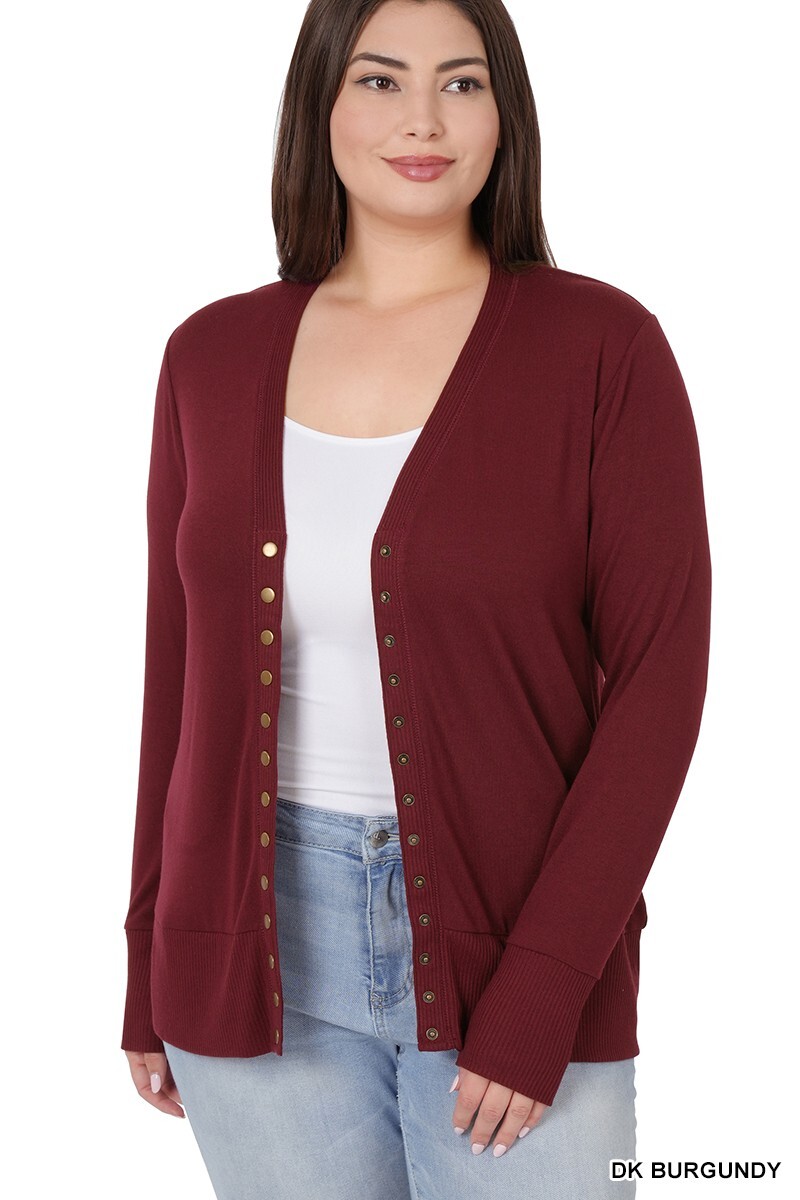 1X 2X 3X Plus Women’s Snap Button Long Sleeve Lightweight Soft Sweater Cardigan
