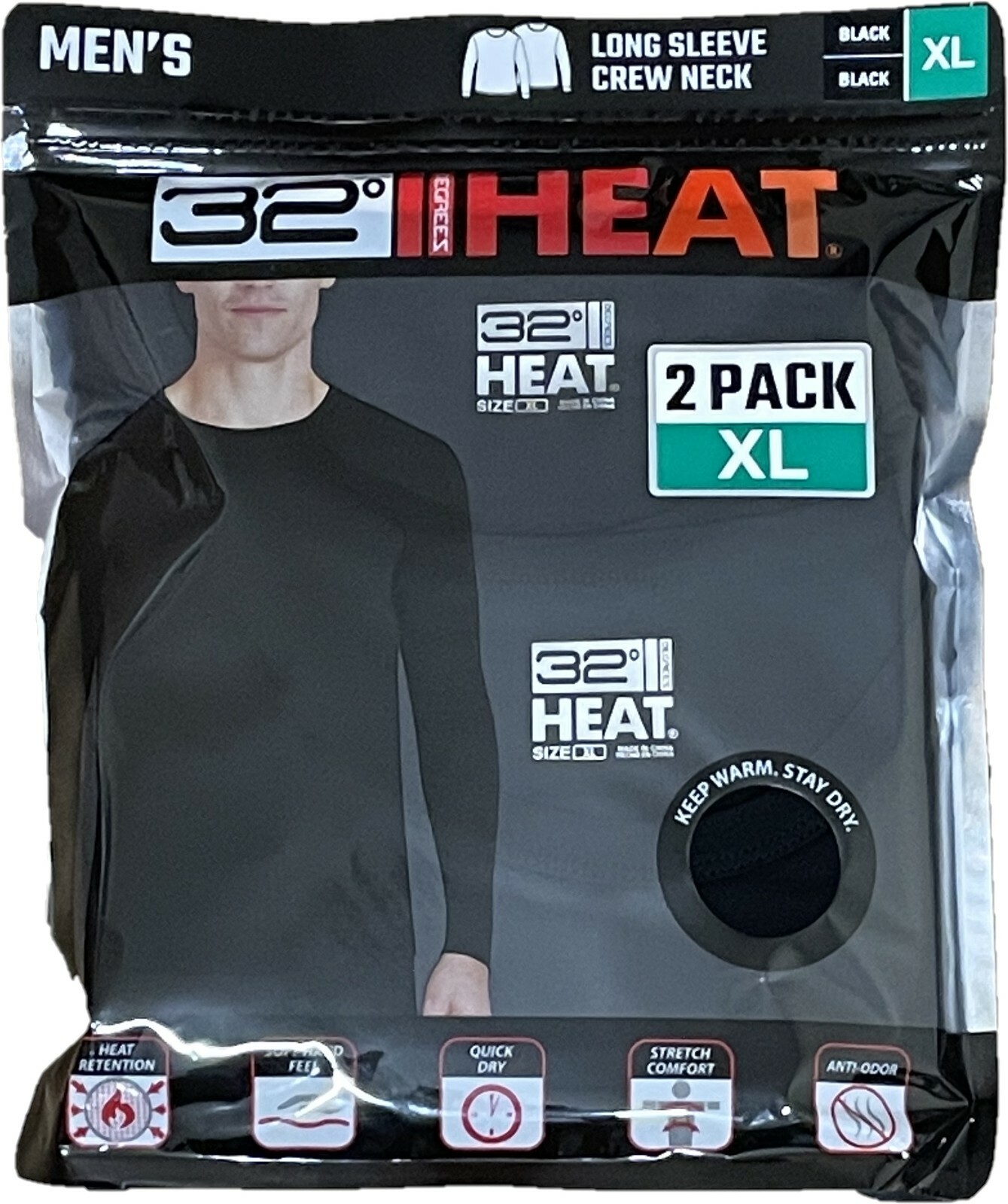 32 Degrees Heat Men’s 2-Pack Baselayer Thermal Long Sleeve Crew Neck Top-Variety