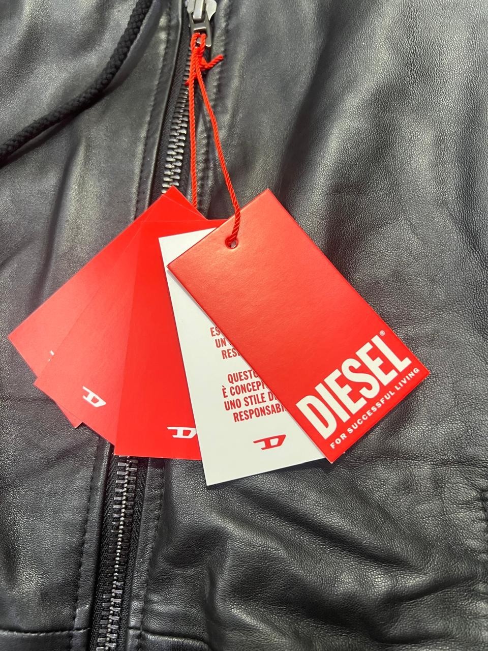 Diesel Men Hooded Leather Jacket Size M
