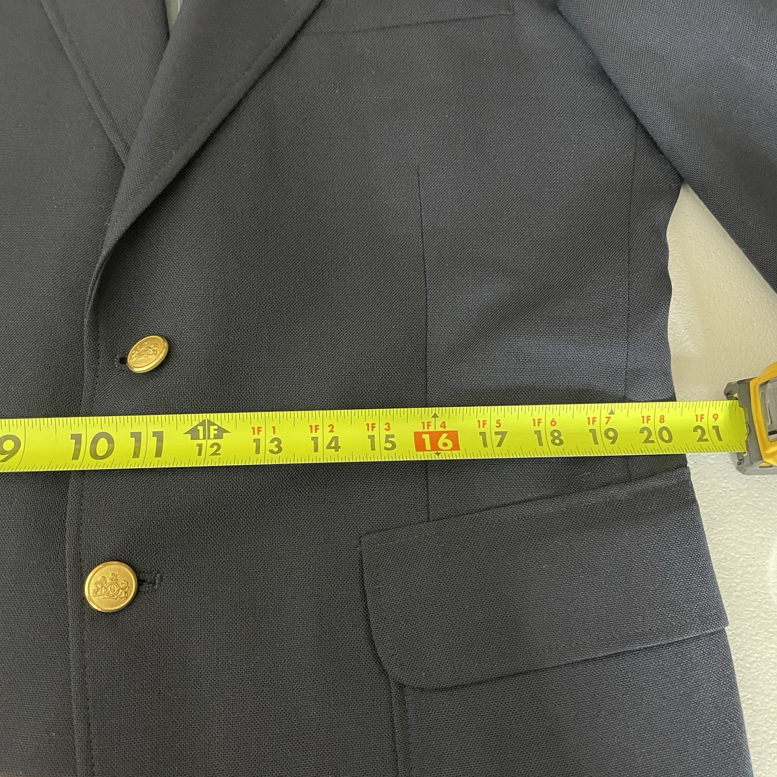 Stafford Blazer Jacket Mens 40R Blue Solid Polyester Worsted Wool Gold Buttons