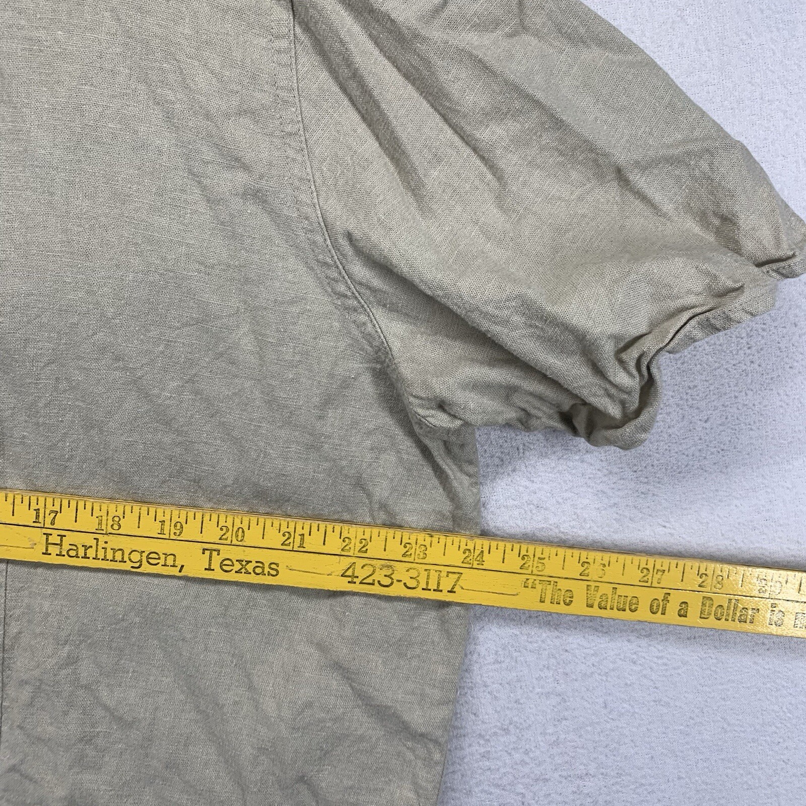 Women’s 16W Button Down Collar Top Linen Cotton Natural Neutral Earthy Pockets
