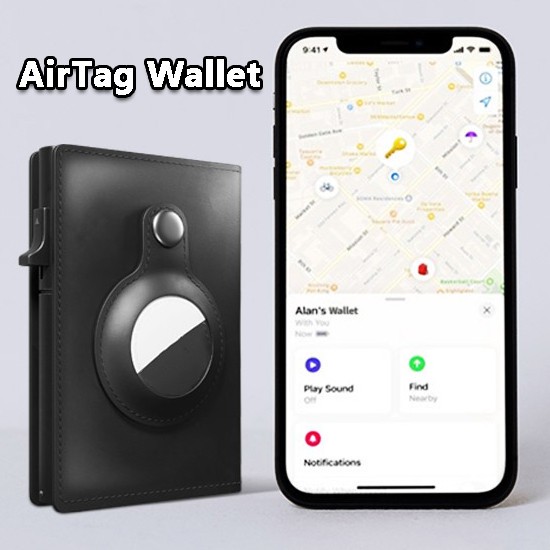 AirTag Wallet Anti Theft Bullet Card Bag Multi-functional Rfid Card Holder Leath