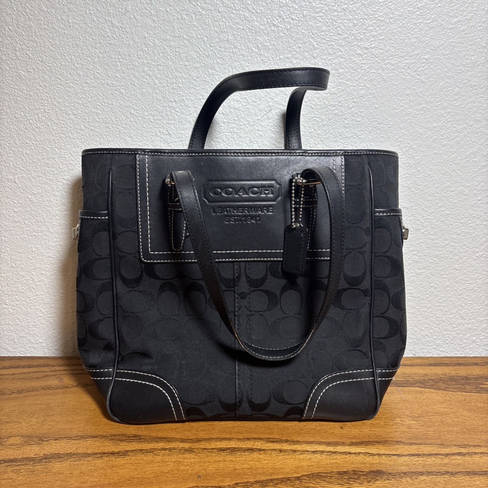 Coach Monogrammed Black Canvas and Leather Shoulder Bag Signature C F10659 *READ