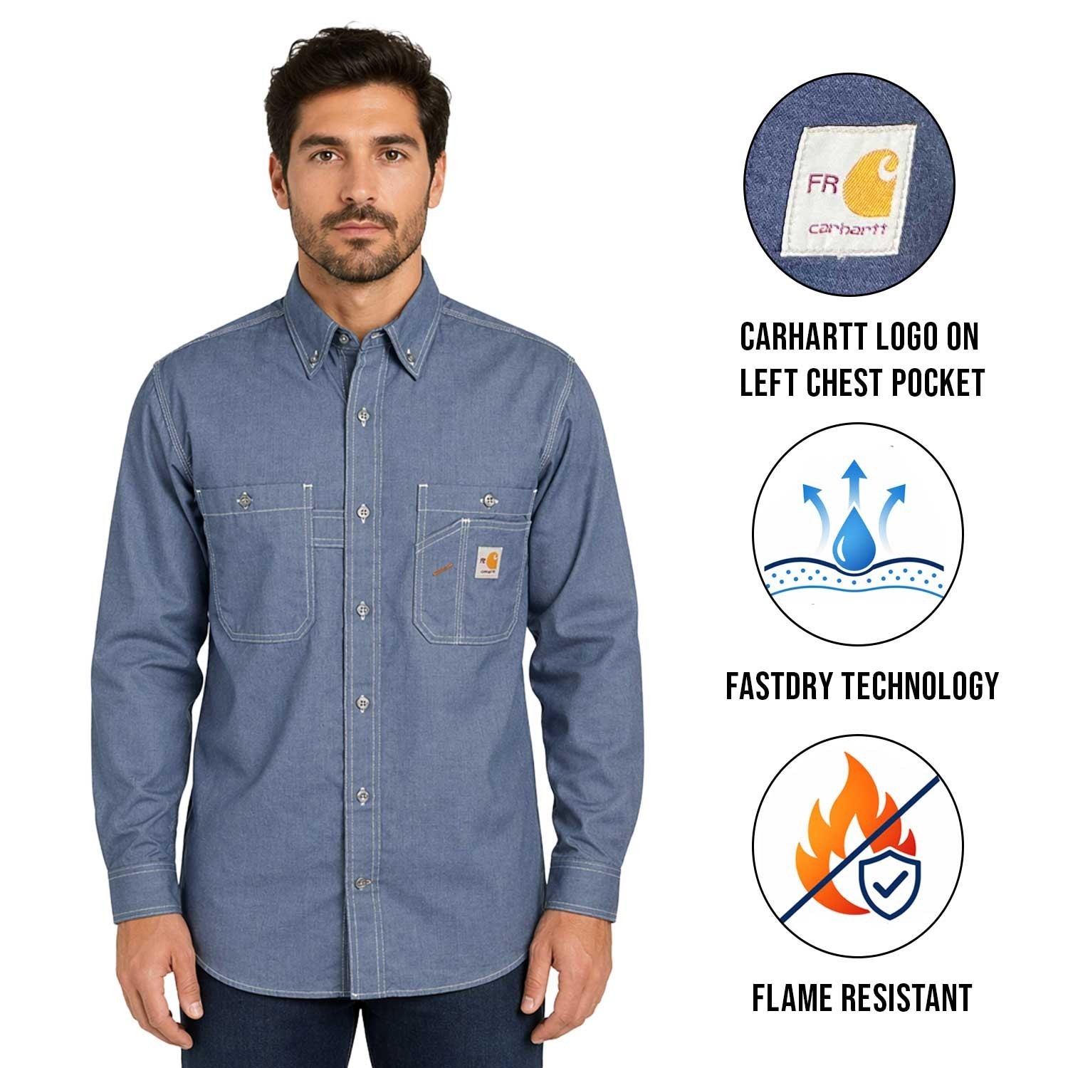 Carhartt FR Men’s Steel Blue Shirt Flame Resistant Long Sleeve Lightweight (S03)