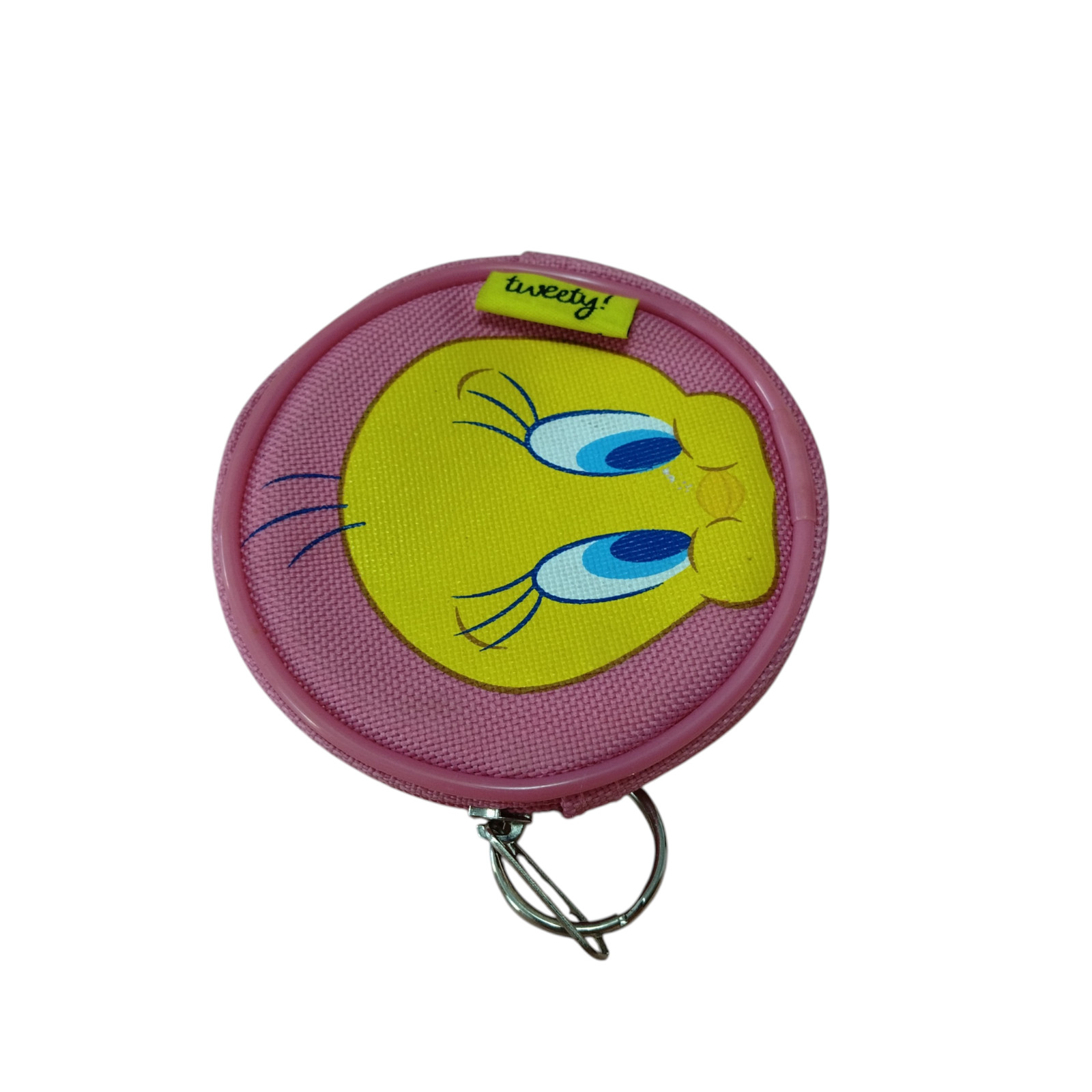 Warner Bros Tweety Bird Round Change Coin Purse Pink Zip Around Cartoon Novelty