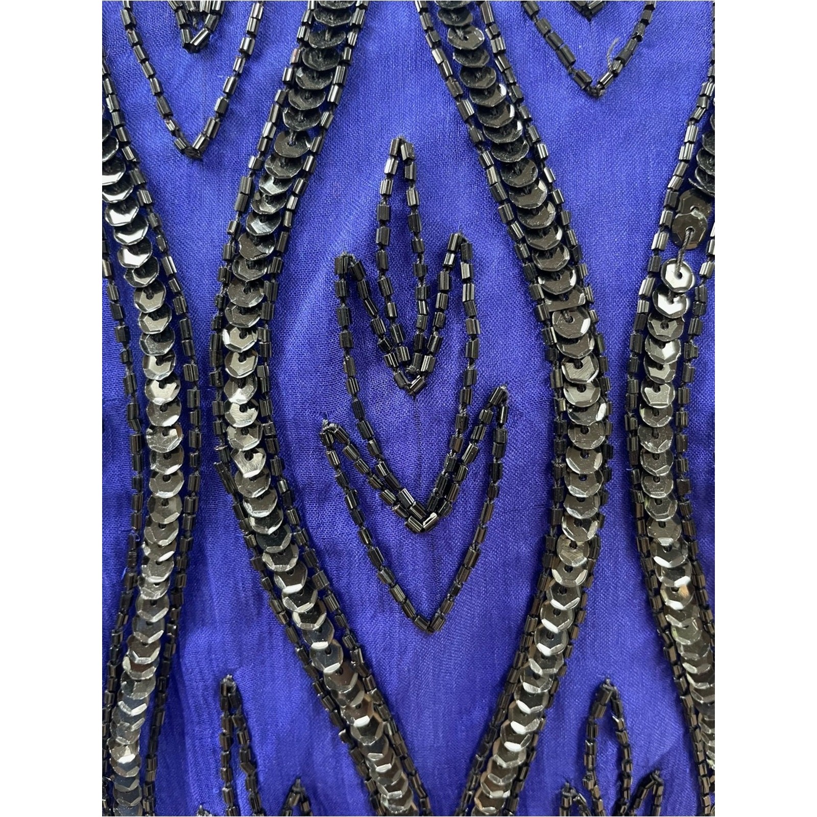 80s 90s Vintage Stenay Beaded Silk Blue Long-Sleeve Evening Top Women’s Medium P