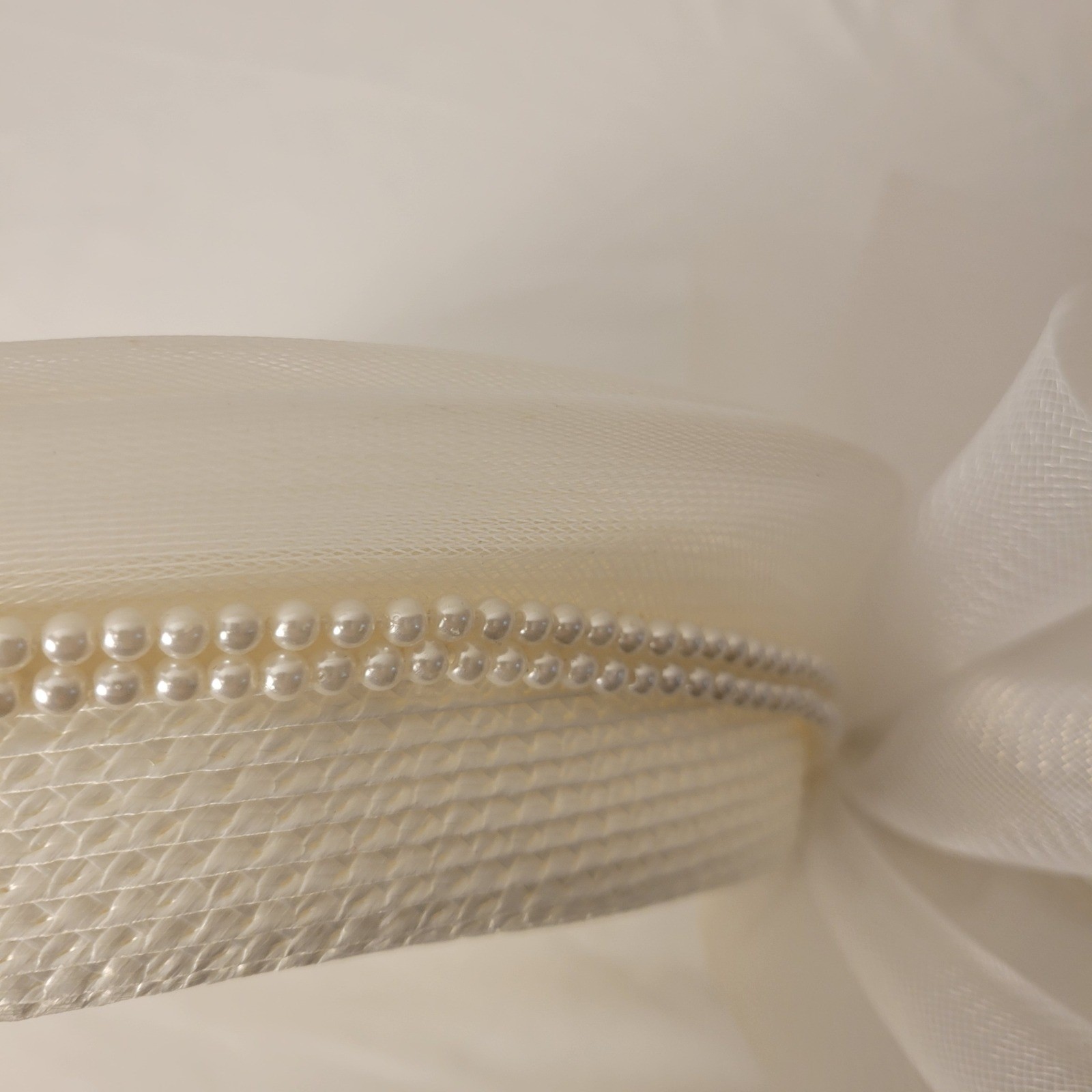 Mr. Hi’s Classic Pillbox Hat Women Ivory White Pearl Butterfly Mesh Bow Tulle