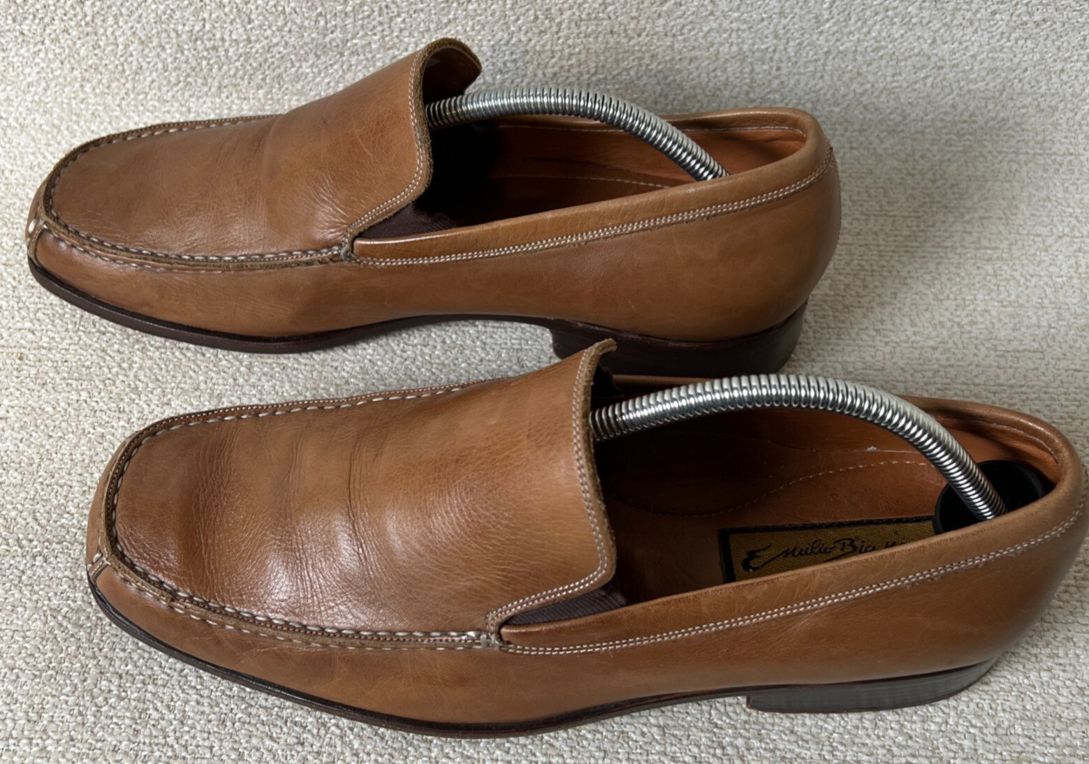 Emilio Bianco Loafer Mens 10.5 Brown Leather Square Toe Slip On Dress Shoe