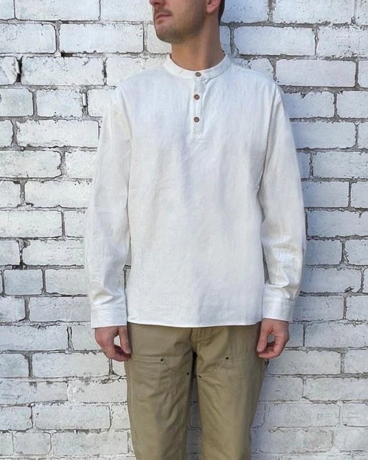 Collarless Grandad Shirt Cotton Organic Smock Top – White – All Occasions