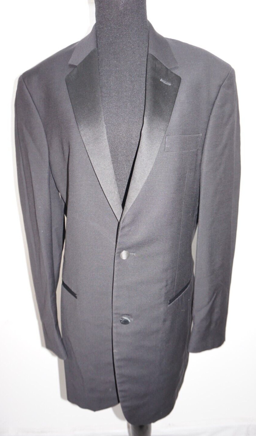 Calvin Klein Super 100s Worsted Wool 2 Pc Tuxedo 39L Black Ex-Rental Satin Trim