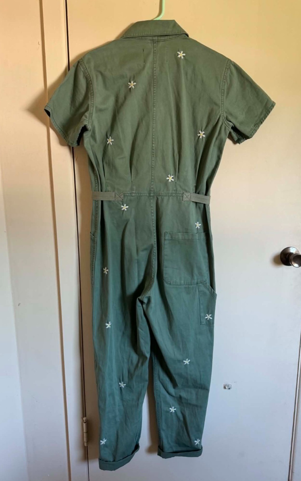 NWOT Grover Twill Flower Embroidered Button-Front Utility Jumpsuit Size XS