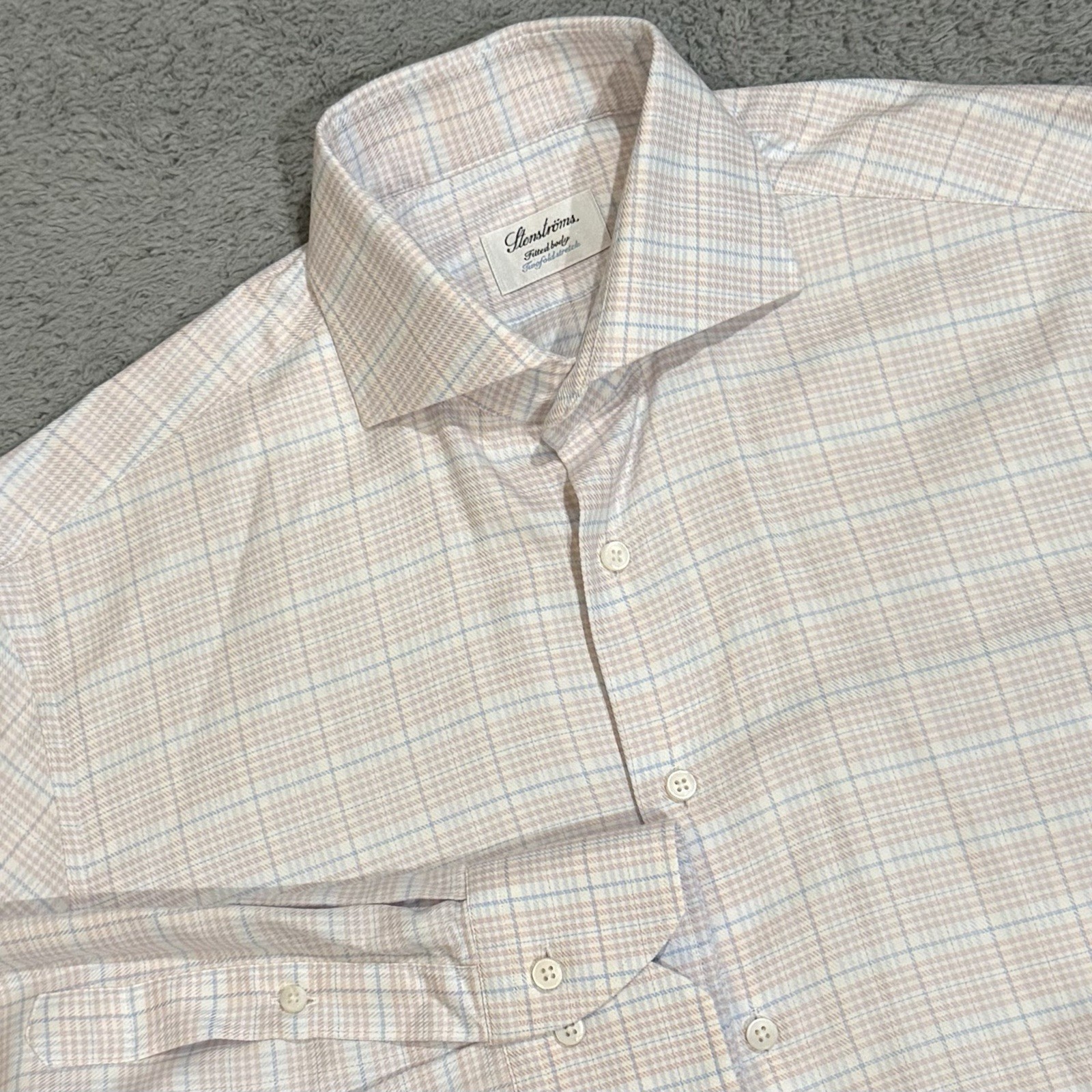 Stenstroms 40 Cutaway Collar Windowpane Plaid Twofold Super Cotton Dress Shirt
