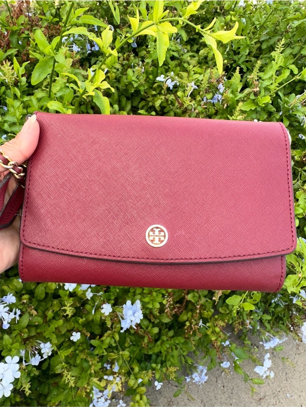 Tory Burch Burgundy Robinson Chain Wallet Crossbody
