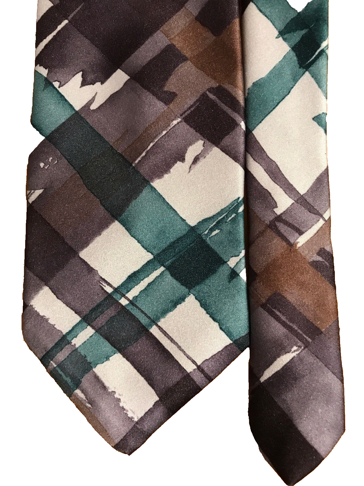 Haggar Luxury Tie Browns Greens Cream Black Polyester Short (Less than 57 in )