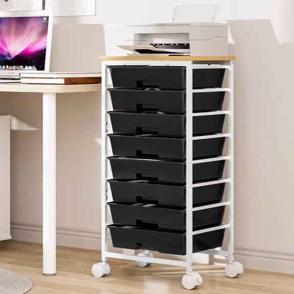 Enogets 8 Drawer Rolling Storage Cart Black, Scrapbook Tool Organizer