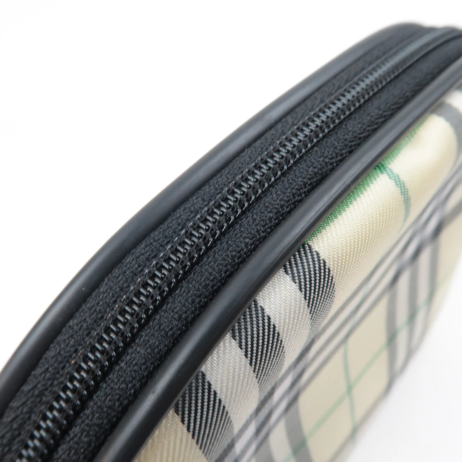 BURBERRY Nova Plaid Semi Circle Pouch Canvas Leather Yellow Authentic