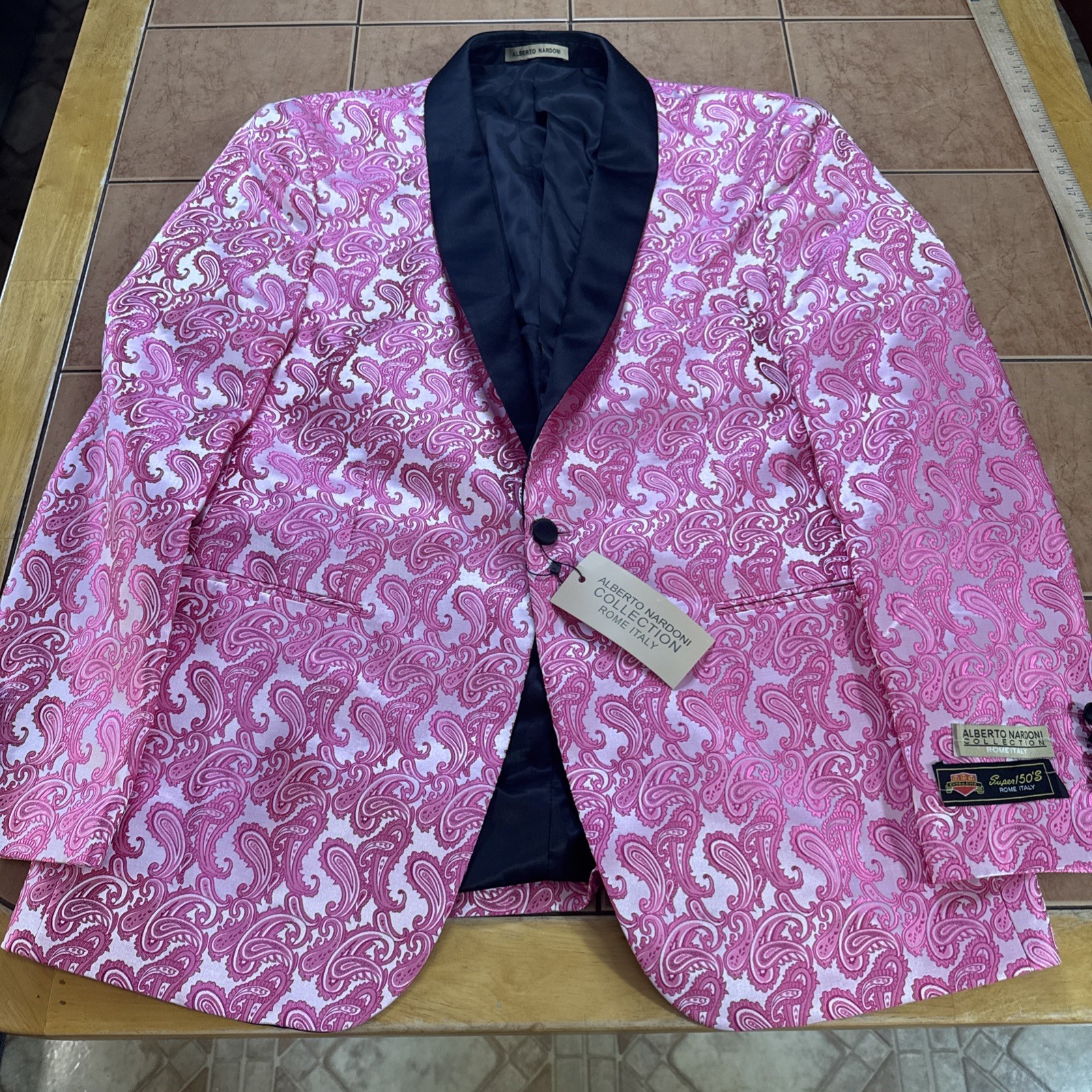 NEW Alberto Nardoni Pink Paisley Tuxedo Jacket Sz Prom Wedding Blazer NWT