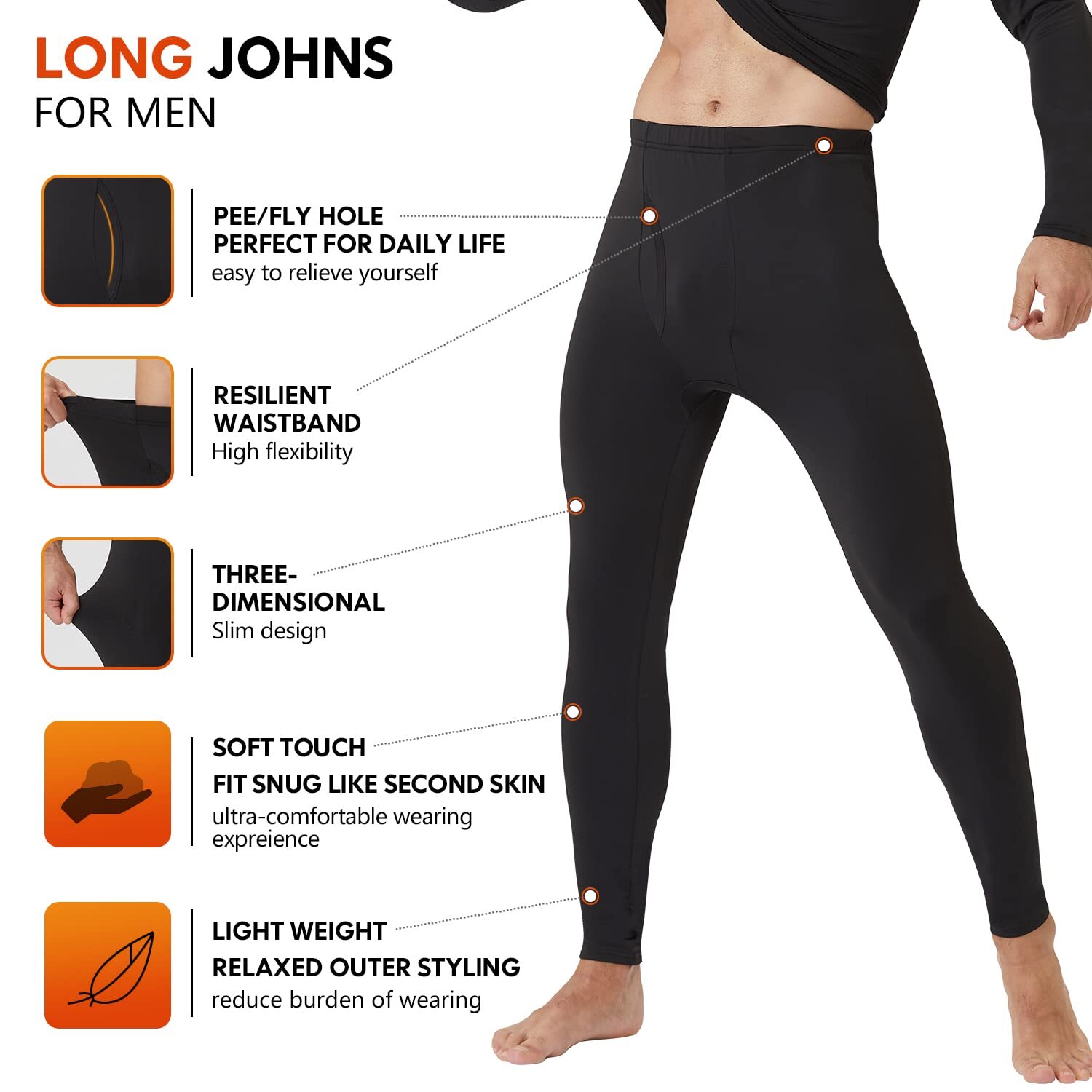 Men’s Long Johns Set Fleece Lined Thermal Underwear Top Bottom Set Winter Warm